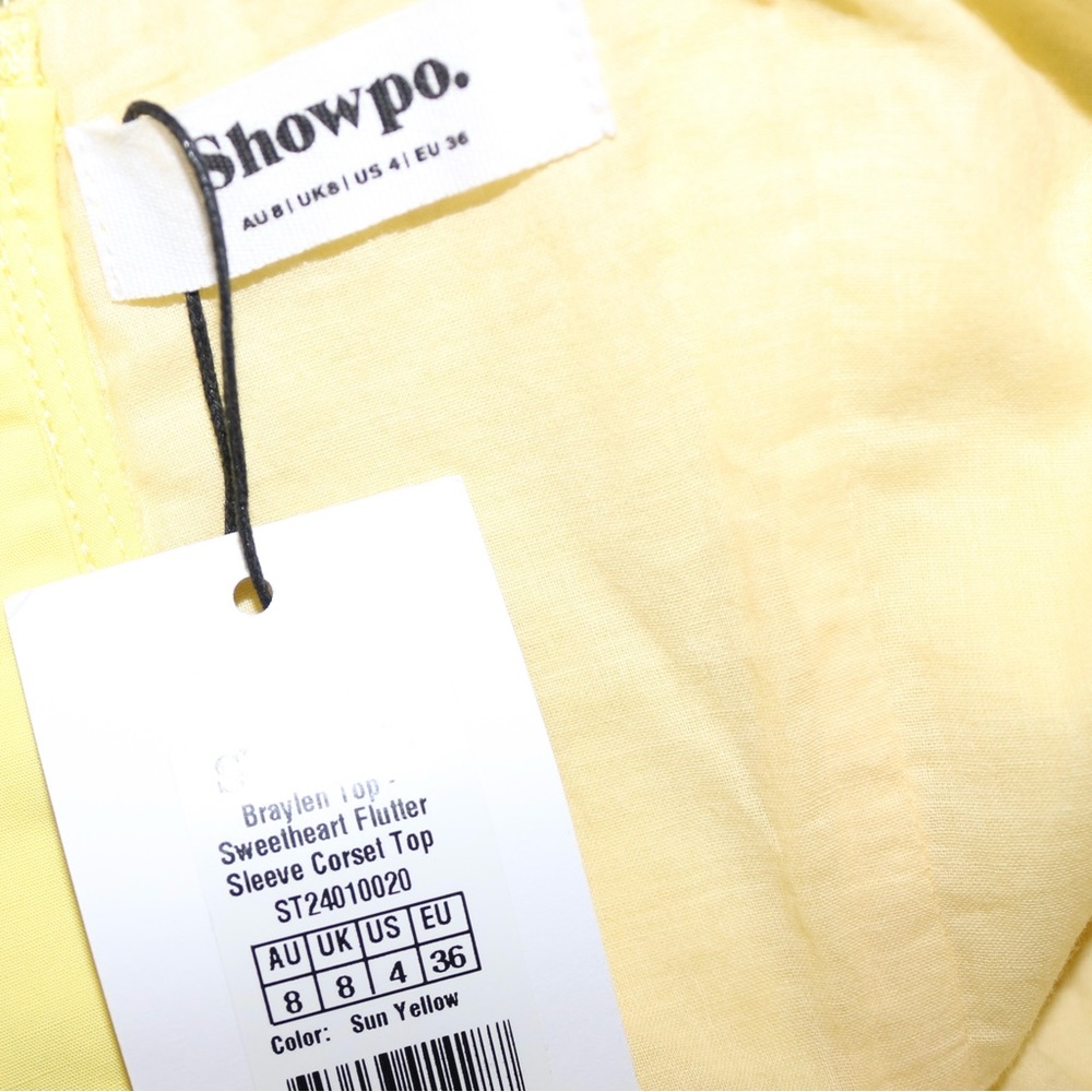 Showpo. Braylen Sweetheart Flutter Sleeve Corset Top in Sun Yellow - Picture 7 of 11